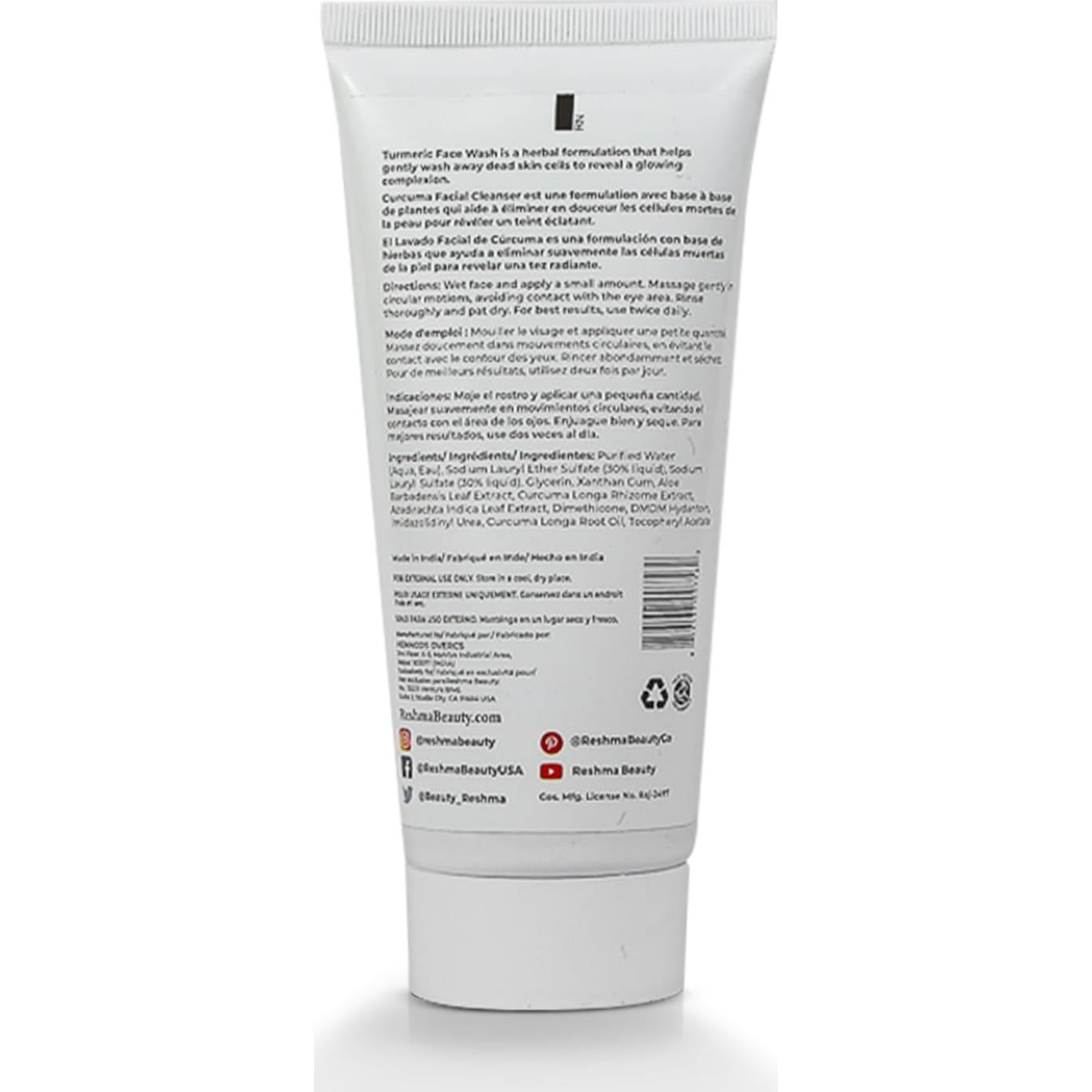 Limpiador Facial de Cúrcuma Reshma Beauty 150 ml para Todo Tipo de Piel