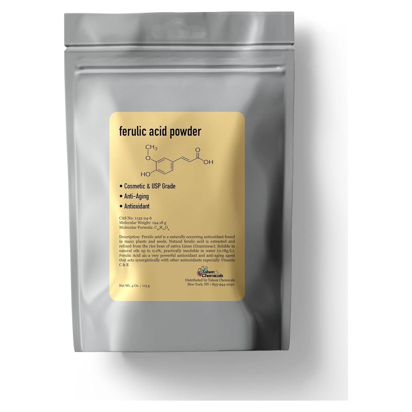 Polvo de Ácido Ferúlico Puro 99% Talsen 113 Gramos Cosmético
