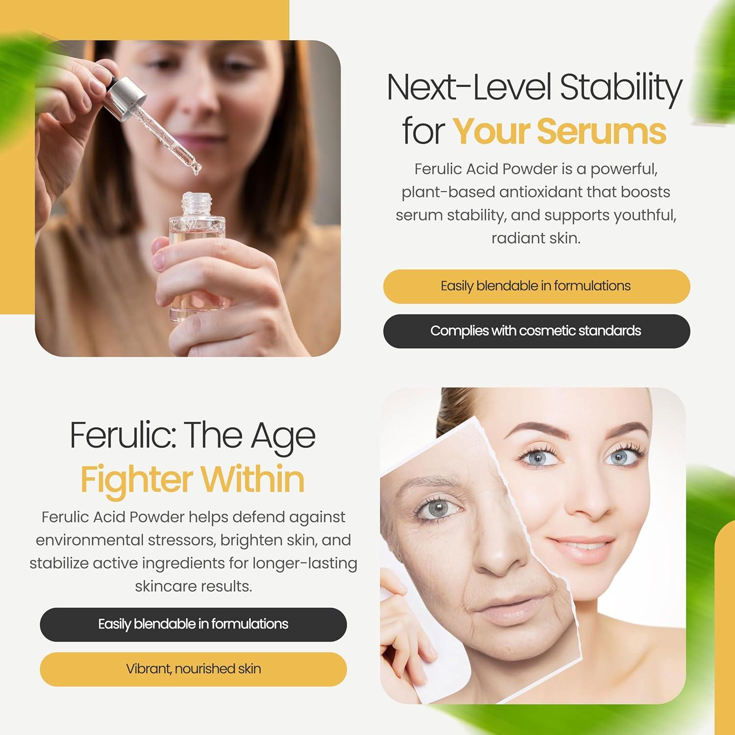 Polvo de Ácido Ferúlico Puro 99% Talsen 113 Gramos Cosmético