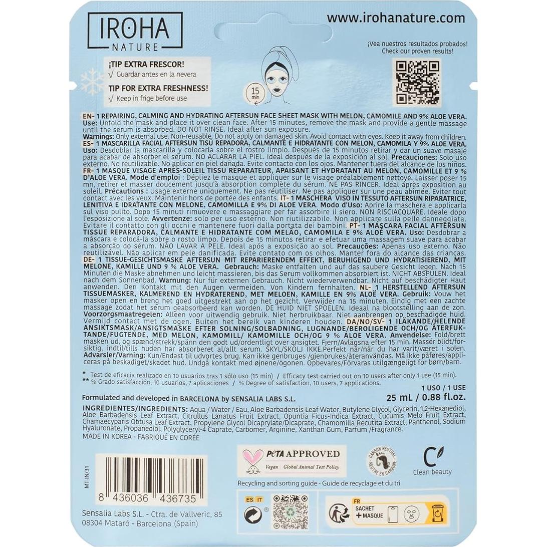 Mascarilla Facial Iroha Nature Aftersun 5 Piezas Hidratante
