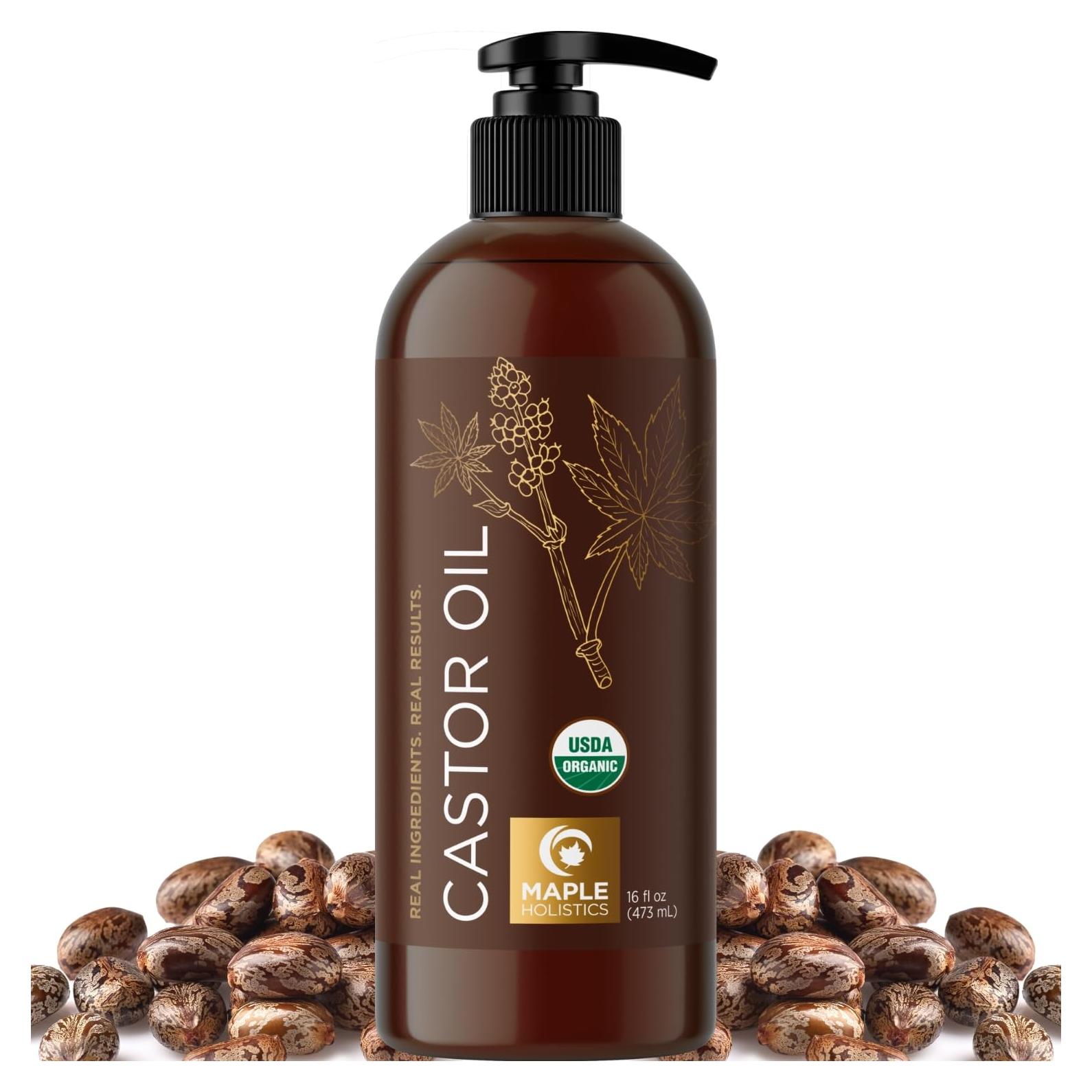 Aceite de Ricino Orgánico Maple Holistics 473ml - Crecimiento Cabello y Cuidado Piel