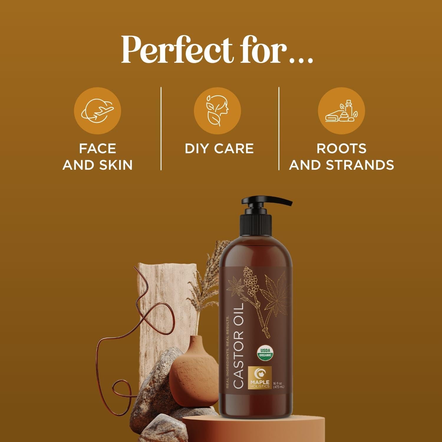 Aceite de Ricino Orgánico Maple Holistics 473ml - Crecimiento Cabello y Cuidado Piel