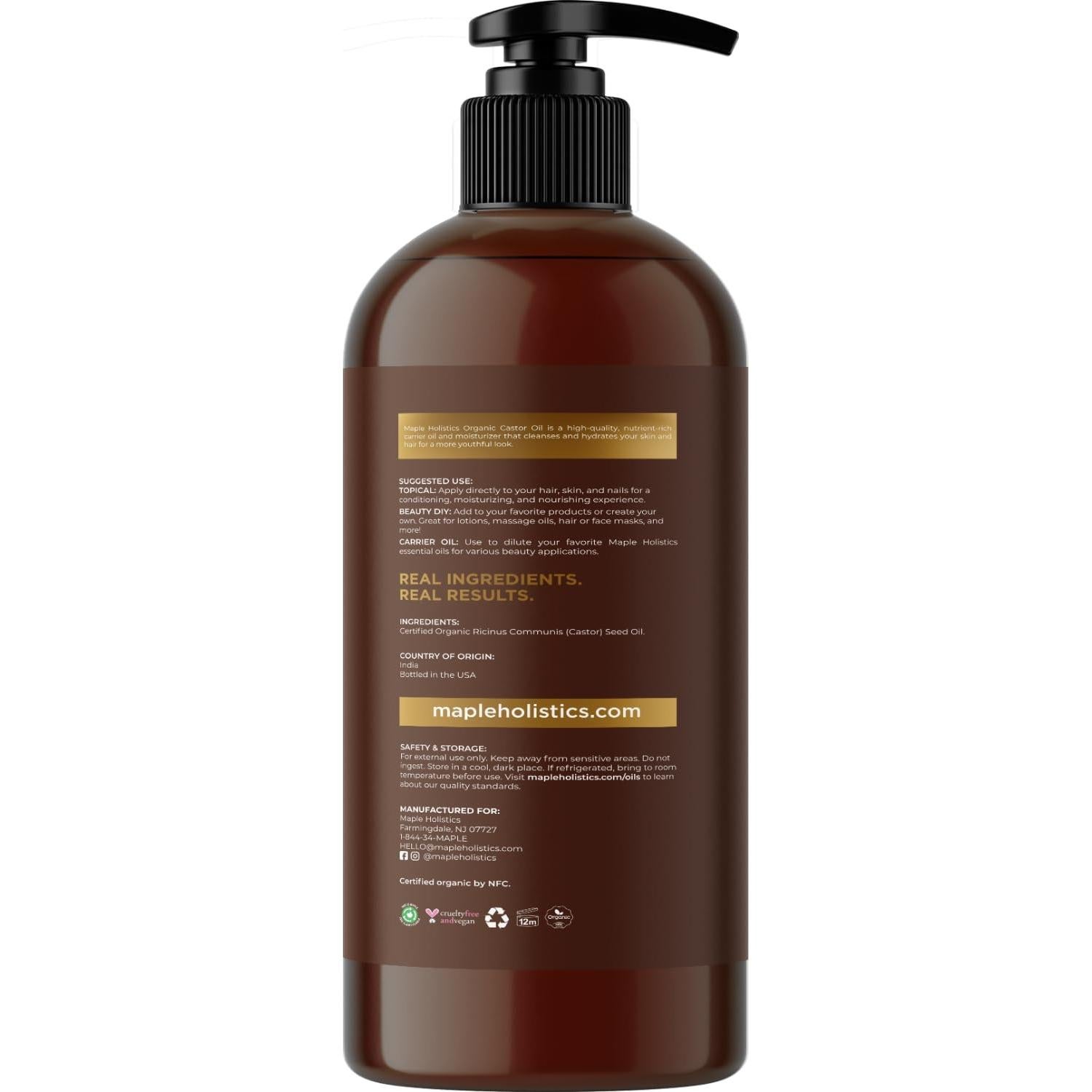 Aceite de Ricino Orgánico Maple Holistics 473ml - Crecimiento Cabello y Cuidado Piel