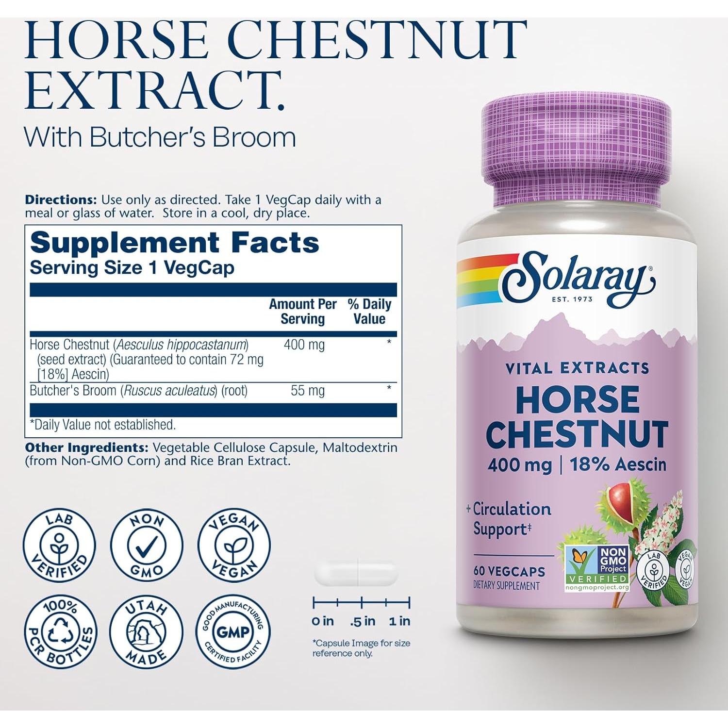 Castaño de Indias Solaray 400 mg - 72 mg Aescina - 60 VegCaps