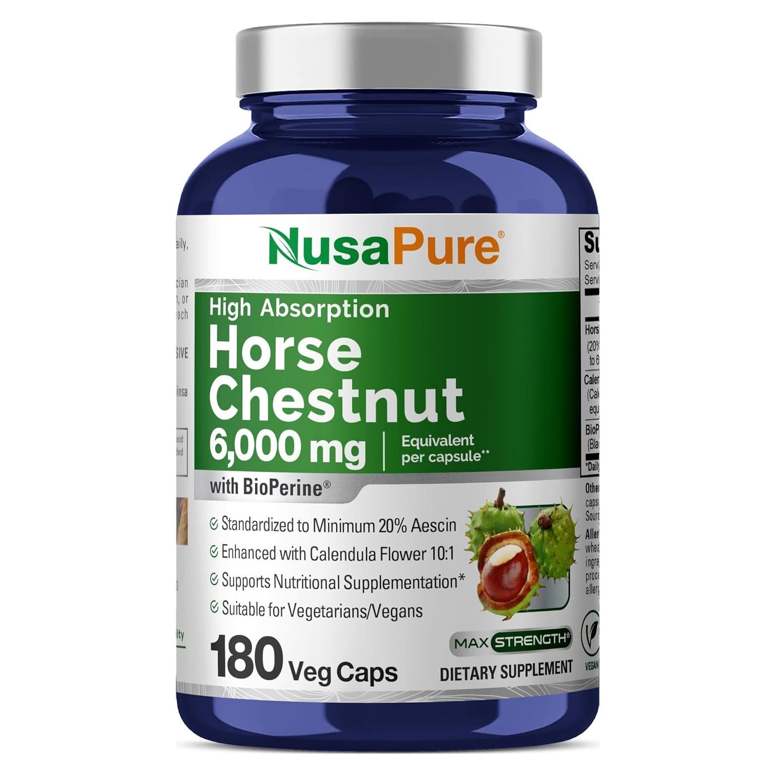 Extracto de Castaño de Indias NusaPure 300 mg 180 Cápsulas Veganas