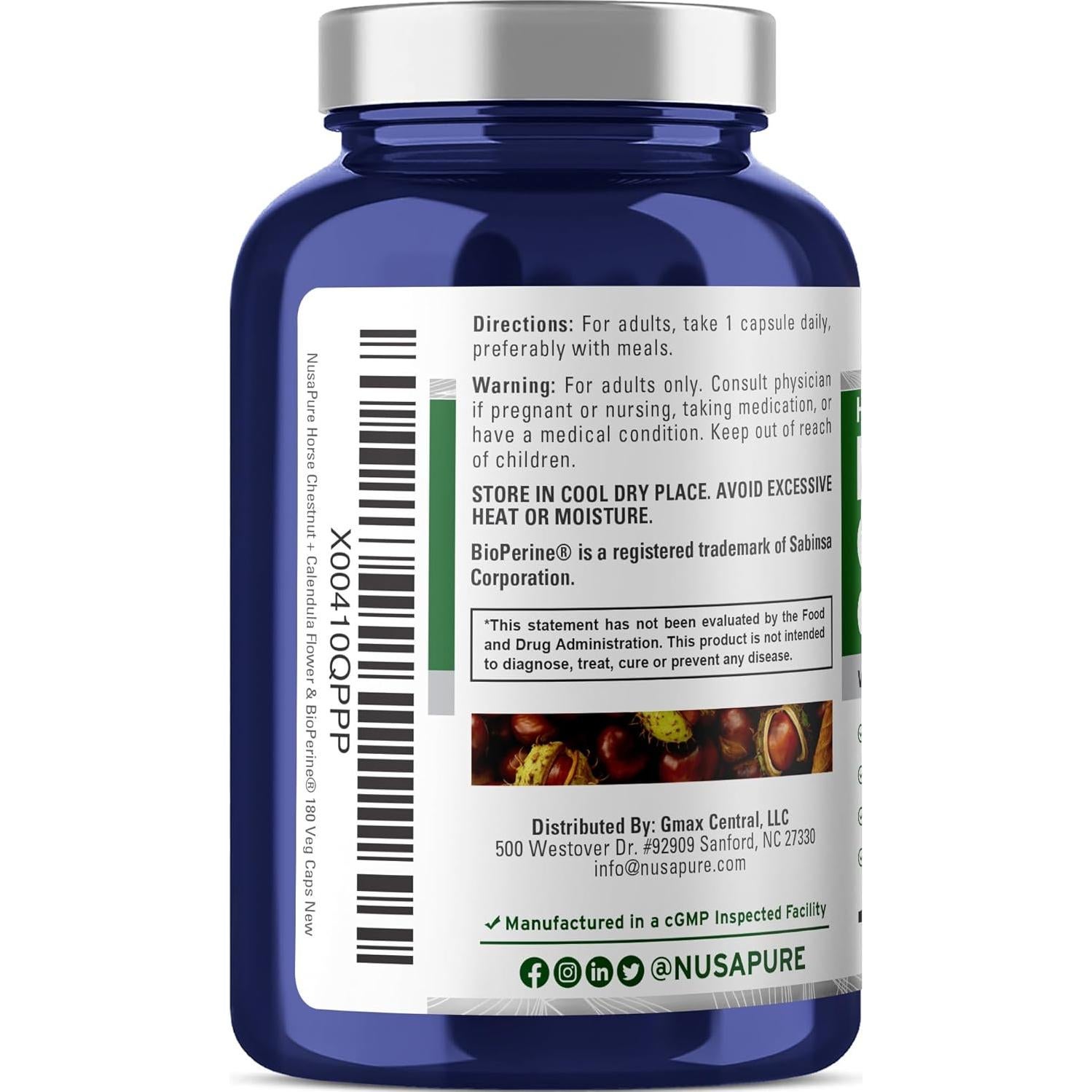 Extracto de Castaño de Indias NusaPure 300 mg 180 Cápsulas Veganas