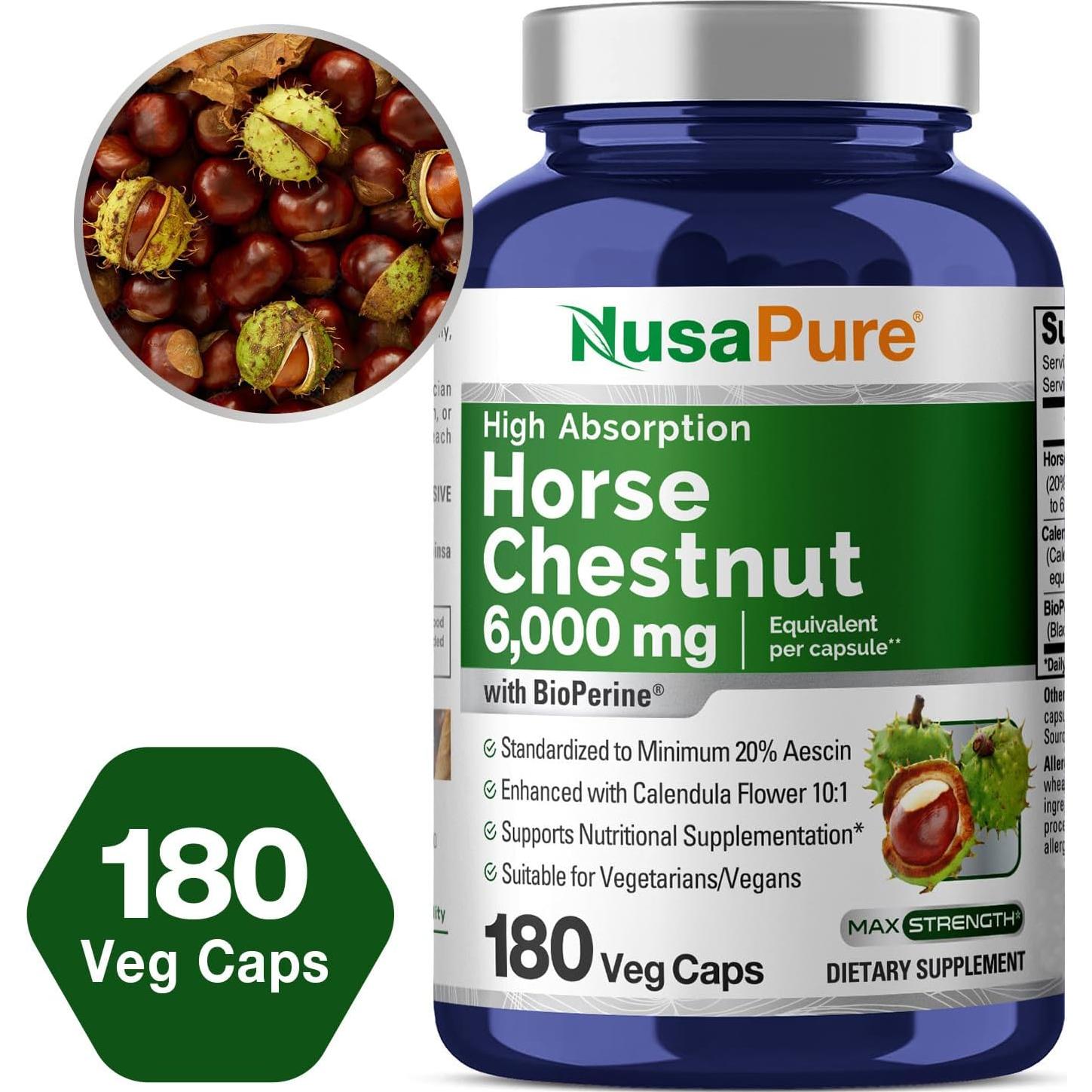 Extracto de Castaño de Indias NusaPure 300 mg 180 Cápsulas Veganas