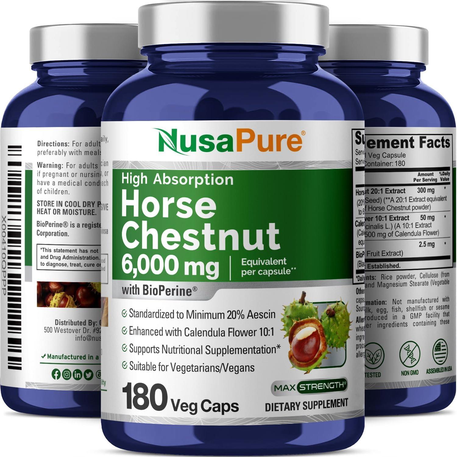 Extracto de Castaño de Indias NusaPure 300 mg 180 Cápsulas Veganas