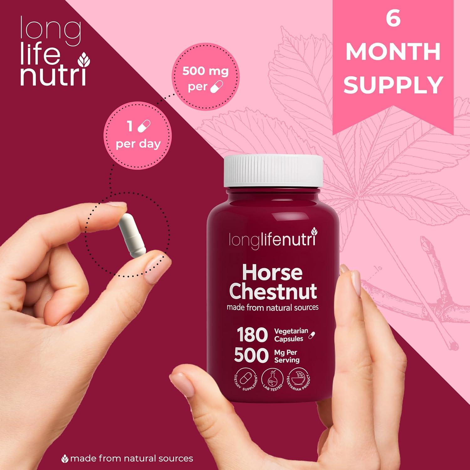 Extracto de Castaño de Indias 500mg LongLifeNutri 180 Cápsulas Vegetarianas