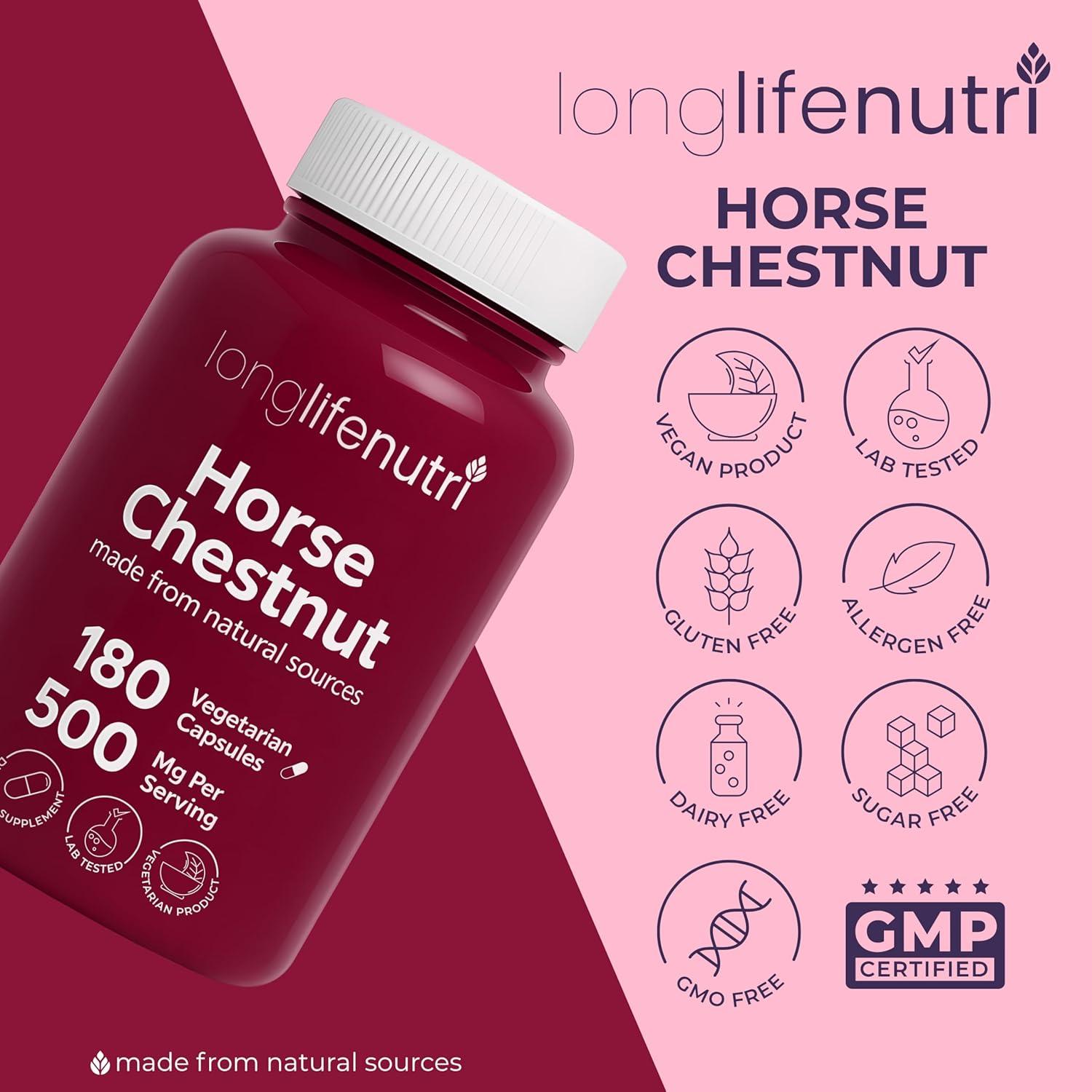 Extracto de Castaño de Indias 500mg LongLifeNutri 180 Cápsulas Vegetarianas