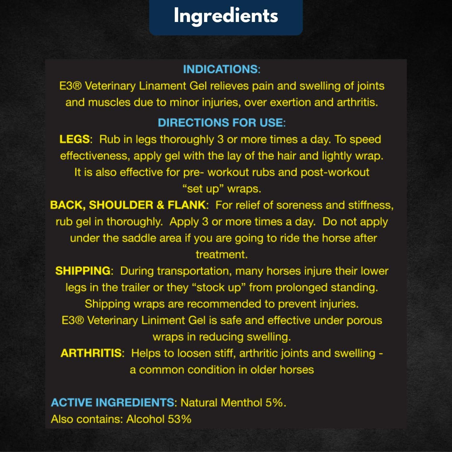 E3 Gel Linimento Veterinario 340g - Alivio Muscular y Articular