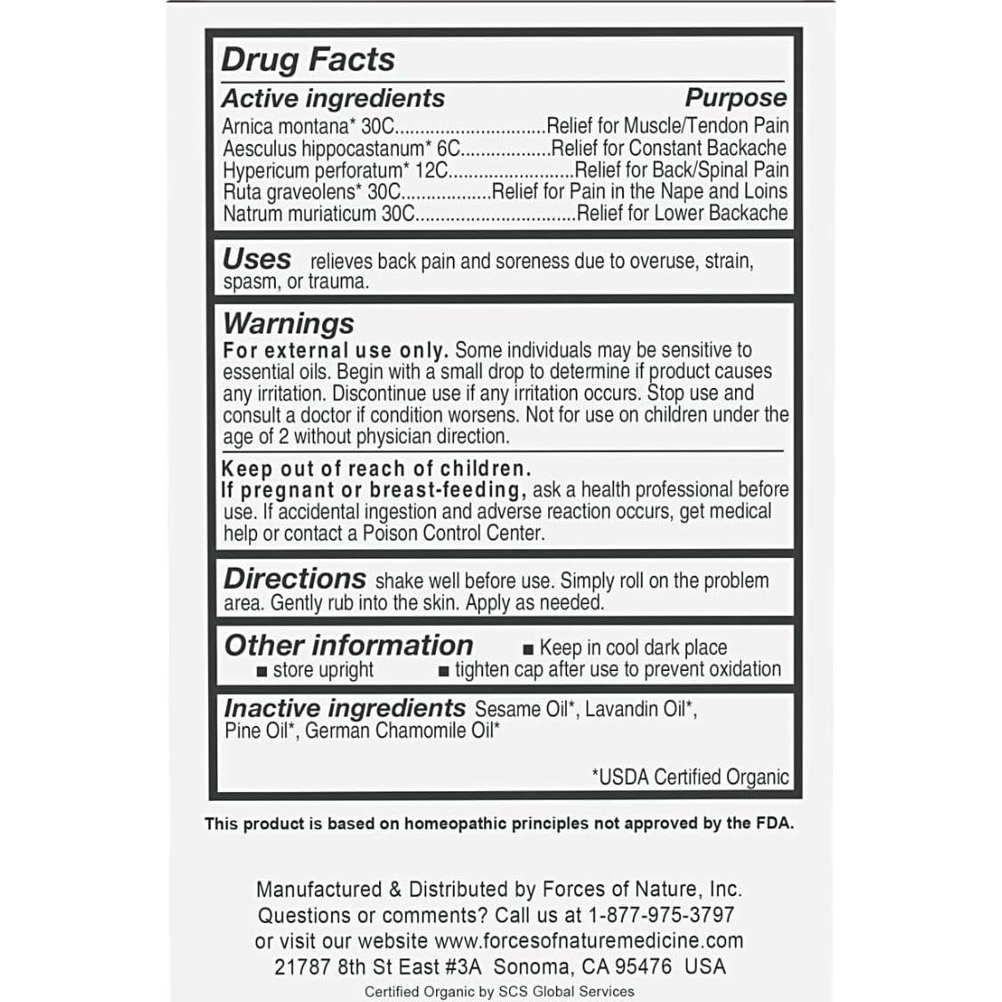 Alivio Tópico para el Dolor de Espalda Forces of Nature 4.14ml