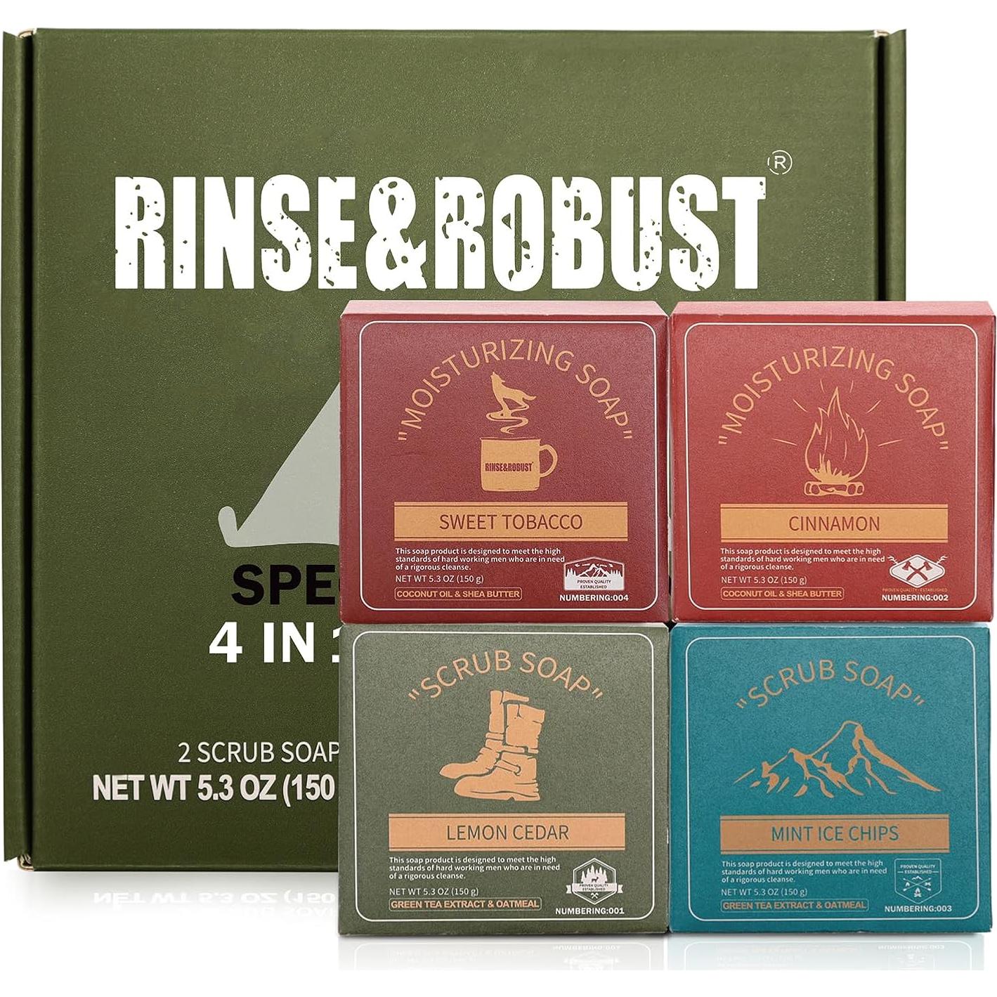 Jabón Natural Rinse & Robust Set 4 Piezas 150g Hidratante