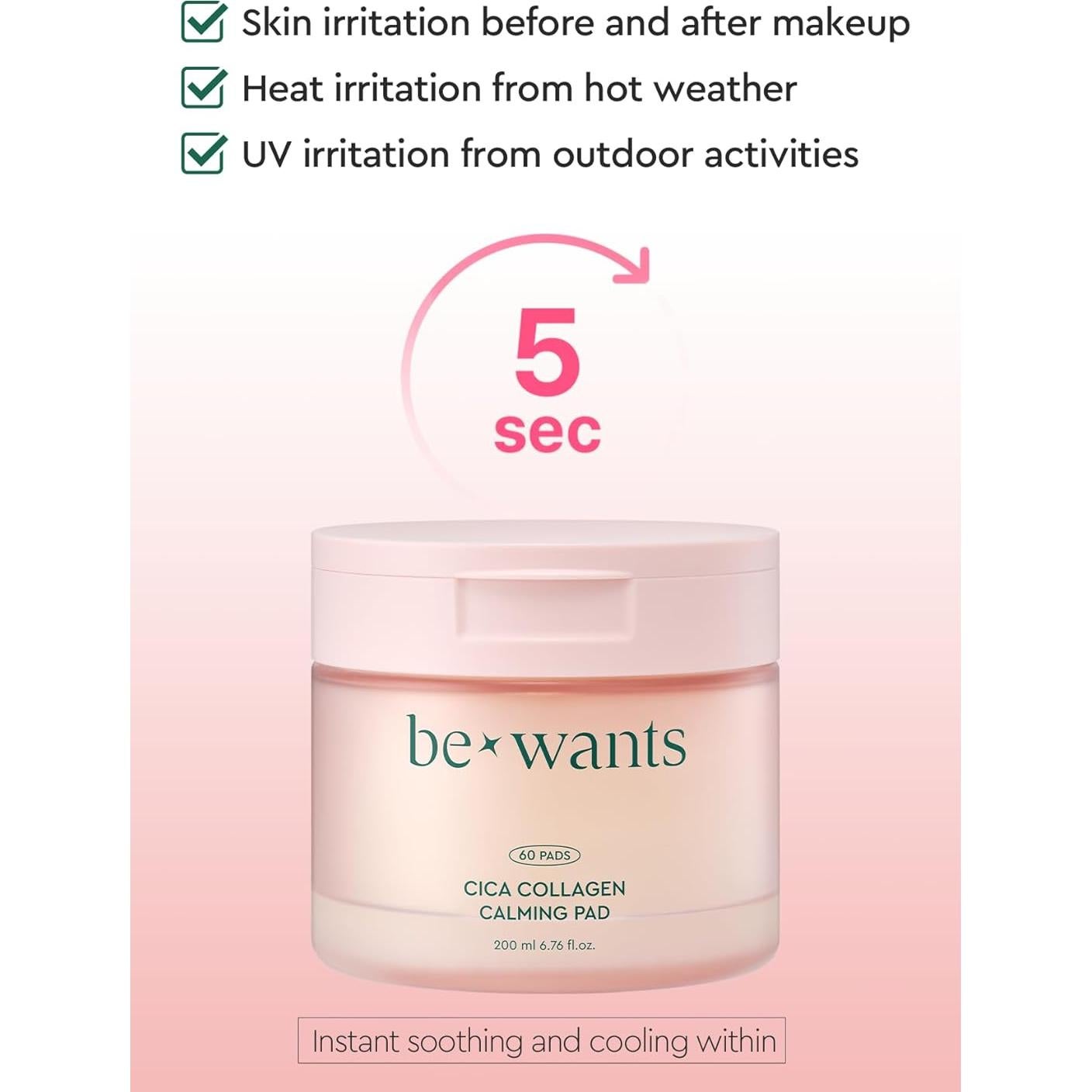 Pads Tónicos Faciales Bewants Cica Colágeno 60 Unidades