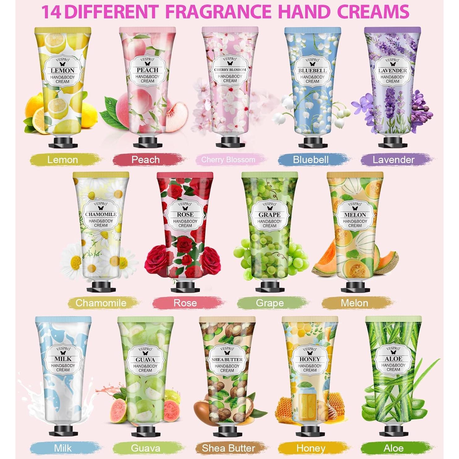 Set de 16 Crema de Manos VESPRO - 14 Fragancias Hidratantes