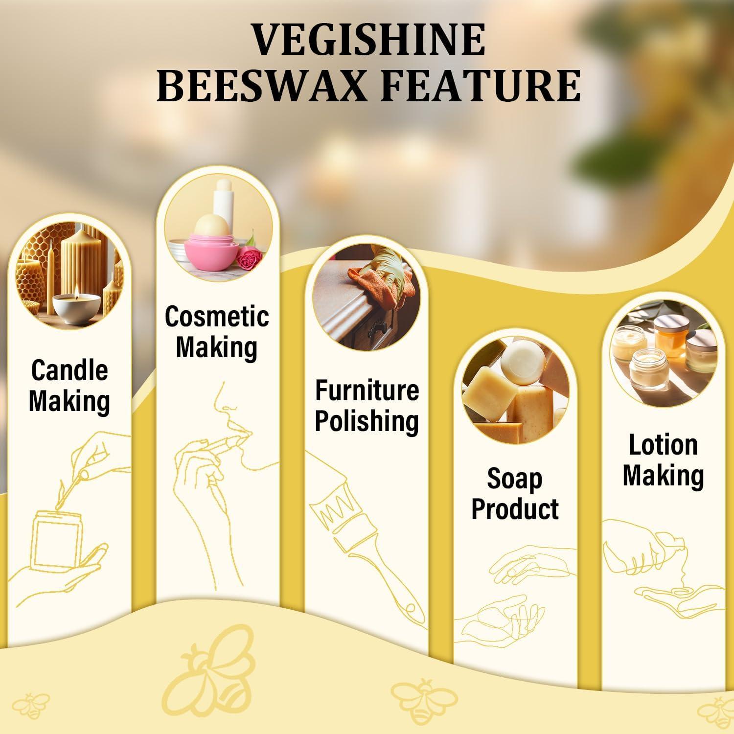 Pellets de Cera de Abejas VEGISHINE 448g Blanca para Velas y Cuidado de Piel