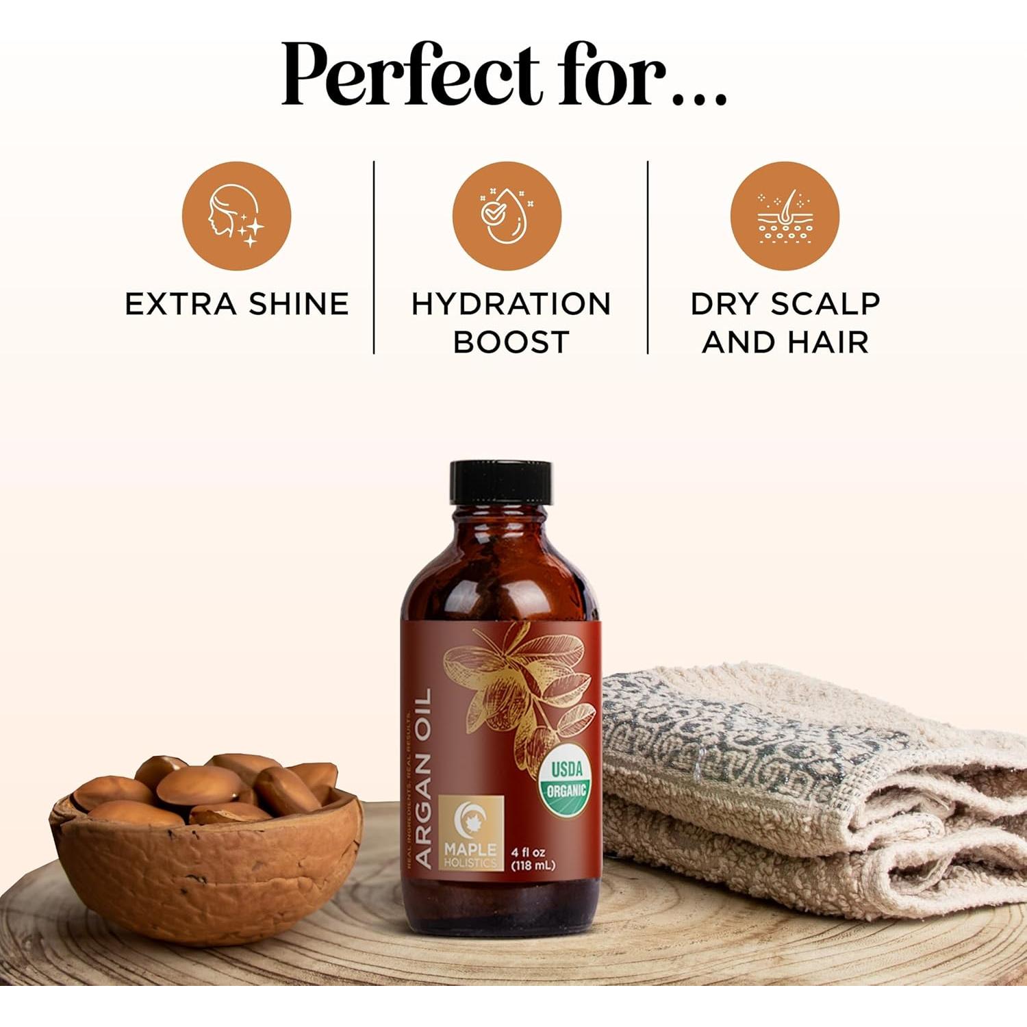 Aceite de Argán Orgánico Maple Holistics 118 ml - Hidratante Piel y Cabello