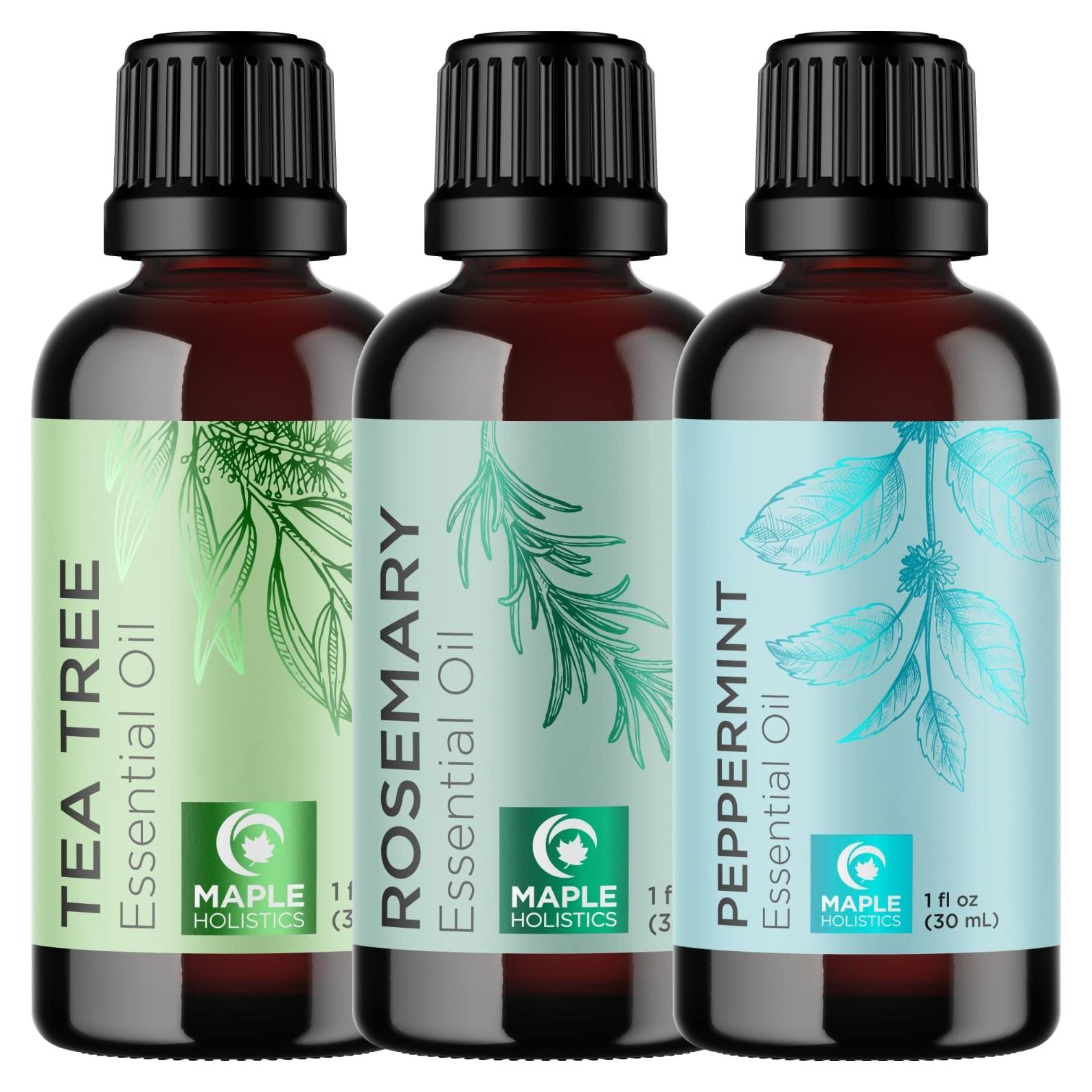 Set de Cuidado Capilar y Piel Maple Holistics - Aceite de Árbol de Té, Romero y Menta