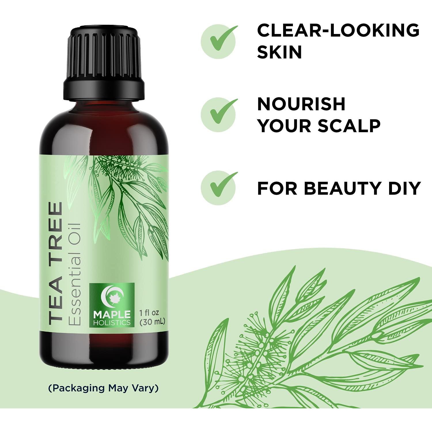 Set de Cuidado Capilar y Piel Maple Holistics - Aceite de Árbol de Té, Romero y Menta