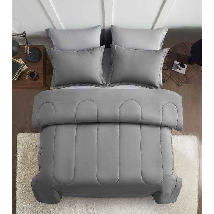 Conjunto Edredón Queen 7 Piezas Maple&Stone Gris Suave