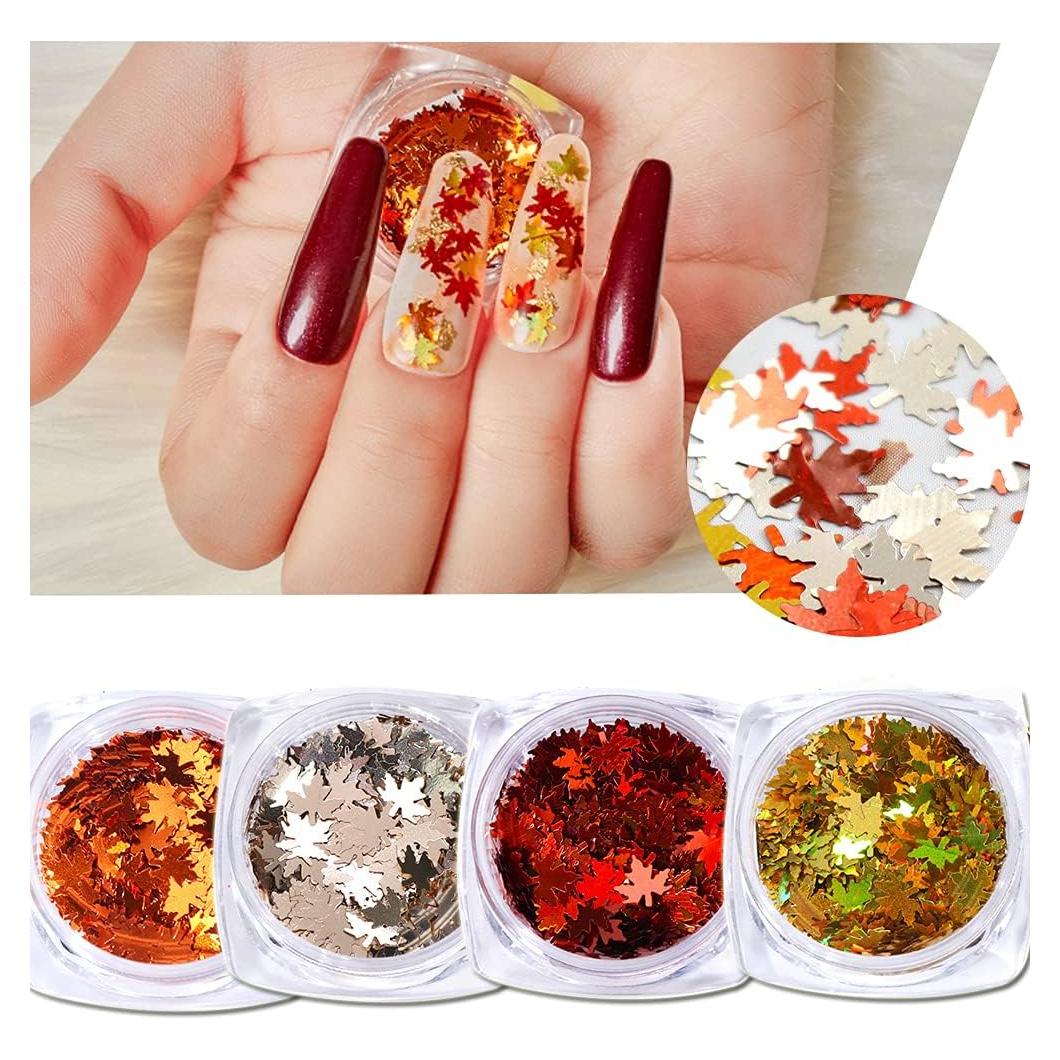 Purpurina para Uñas HANSAMU 4 Colores Otoño Hoja de Arce