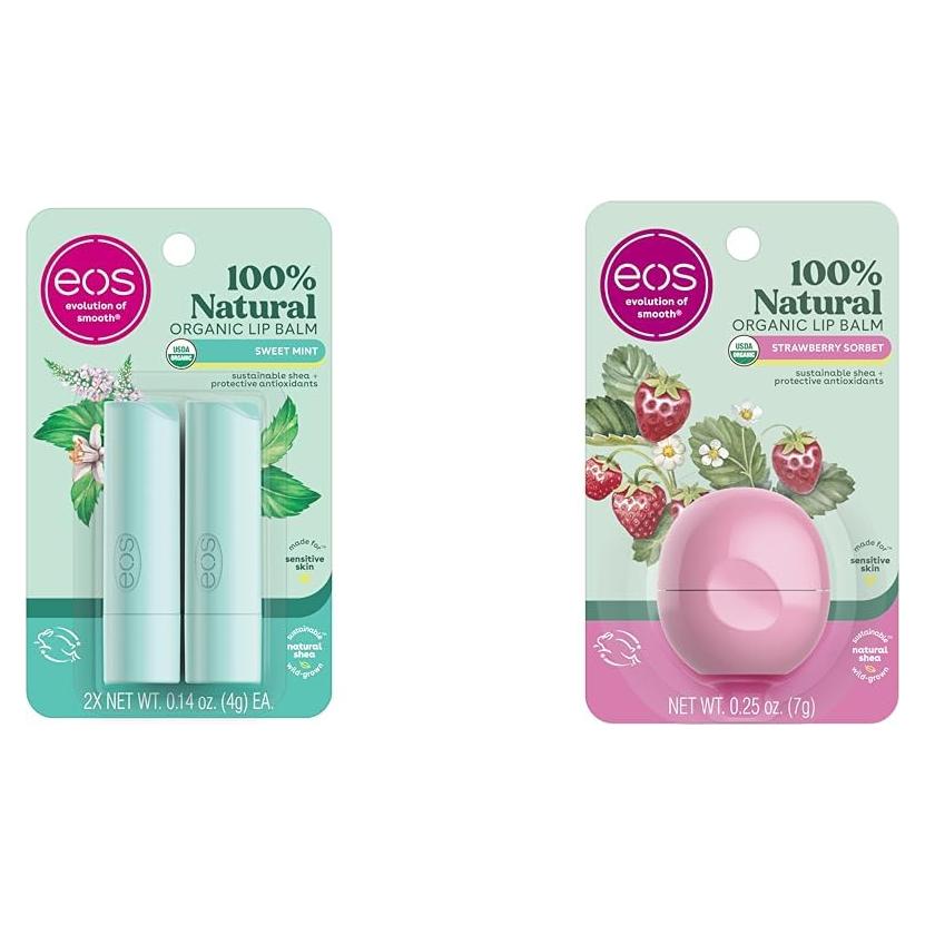 Bálsamos Labiales EOS 100% Natural Orgánico Menta Dulce y Fresa 4g