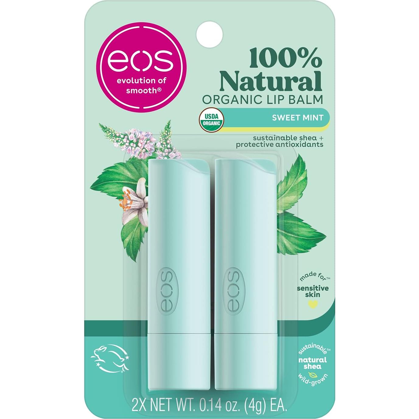 Bálsamos Labiales EOS 100% Natural Orgánico Menta Dulce y Fresa 4g