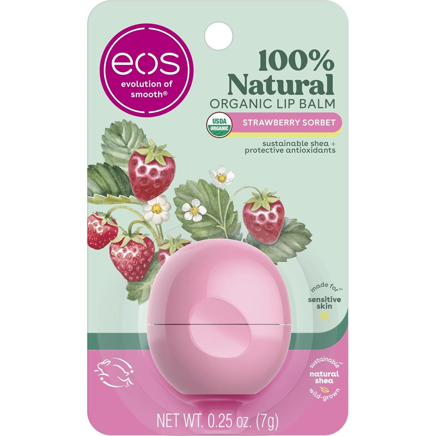 Bálsamos Labiales EOS 100% Natural Orgánico Menta Dulce y Fresa 4g