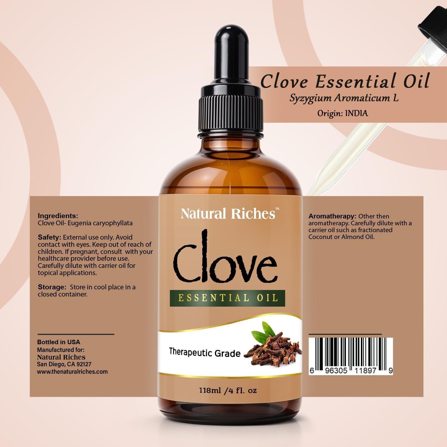 Aceite Esencial de Clavo Natural 118 ml - Grado Terapéutico