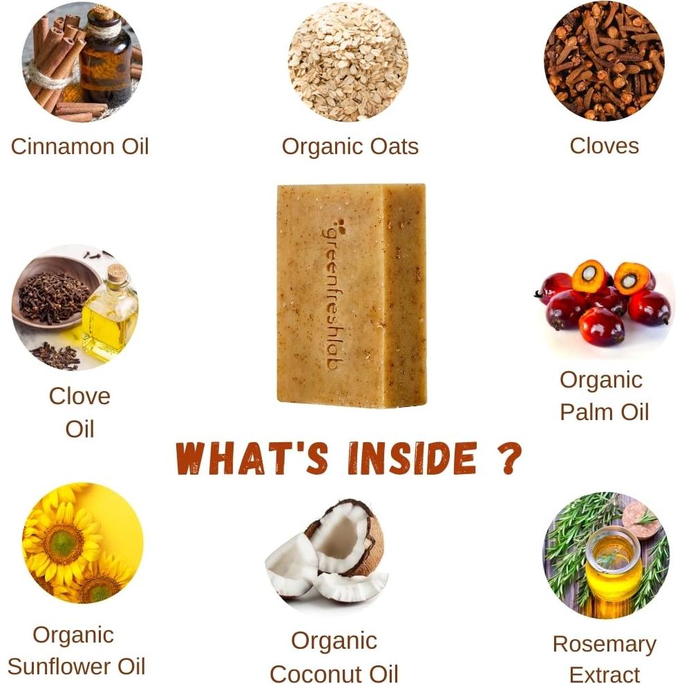 Jabón Exfoliante Orgánico GreenFreshLab 132g Canela y Clavo