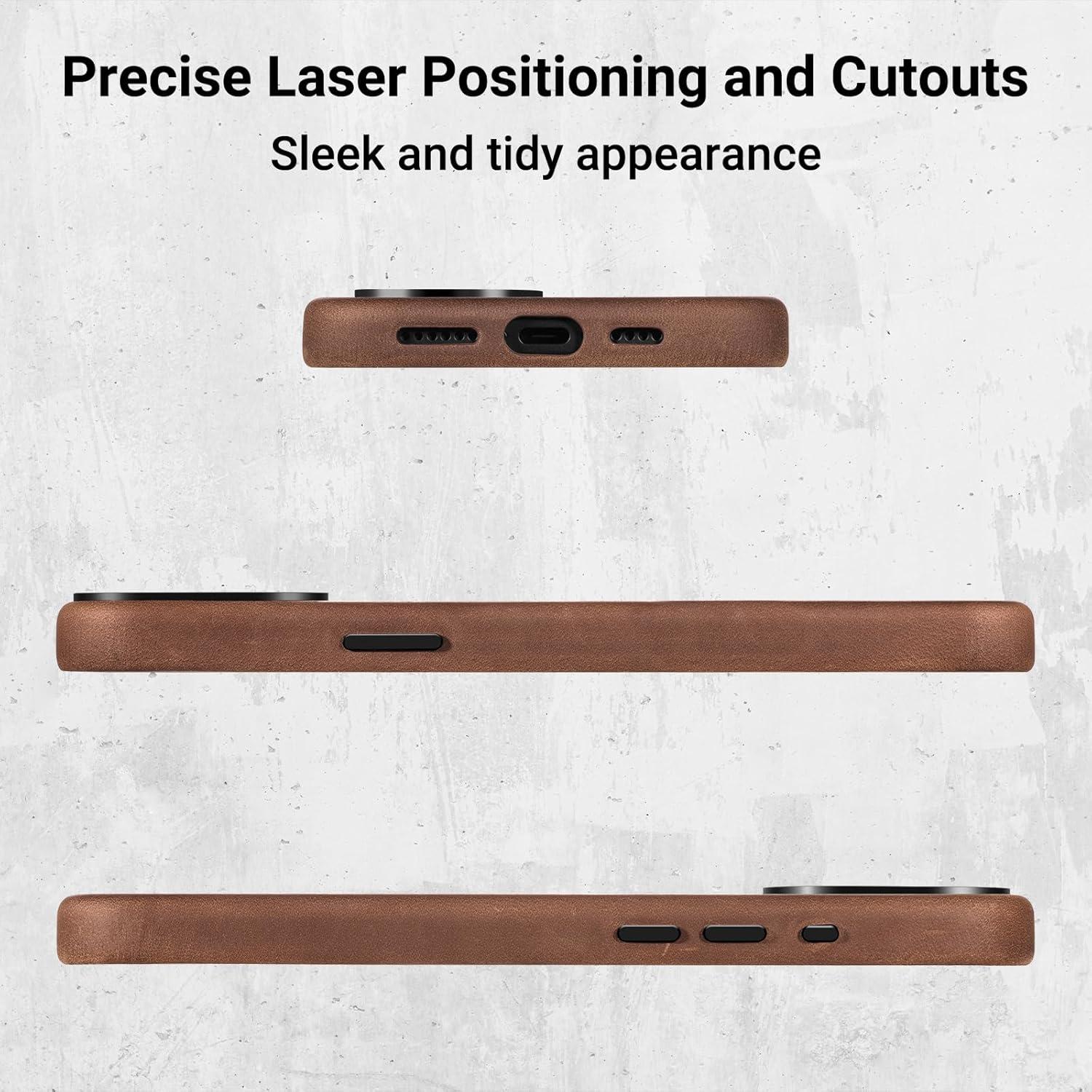 Funda de Cuero Belemay para iPhone 15 Pro Max - Marrón