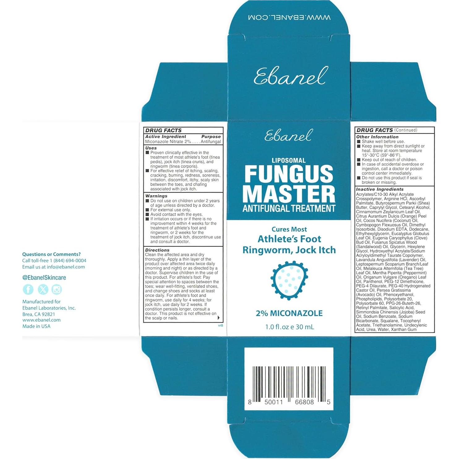 Crema Antifúngica Ebanel Fungus Master 30 ml - Hongos en Pies