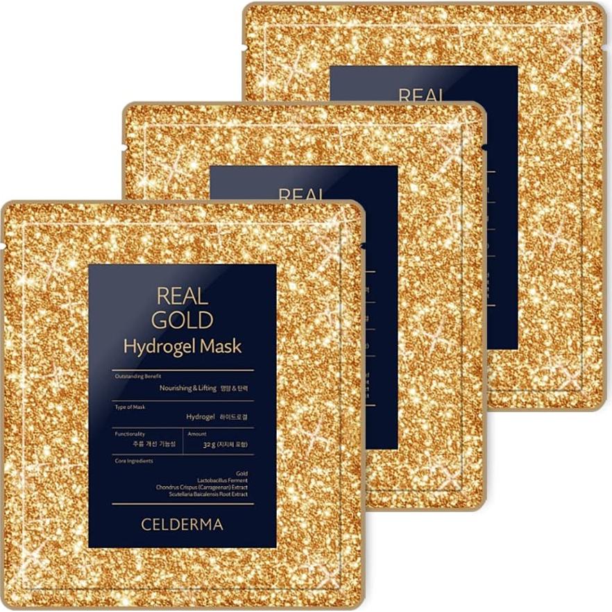 Mascarilla Hydrogel CELDERMA REAL GOLD 3 pcs con Oro 24K
