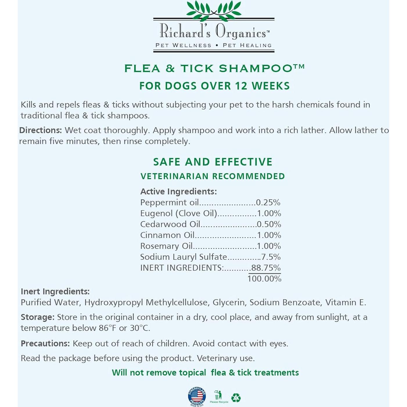 Champú para Perros Richard's Organics 340g - Antipulgas y Garrapatas