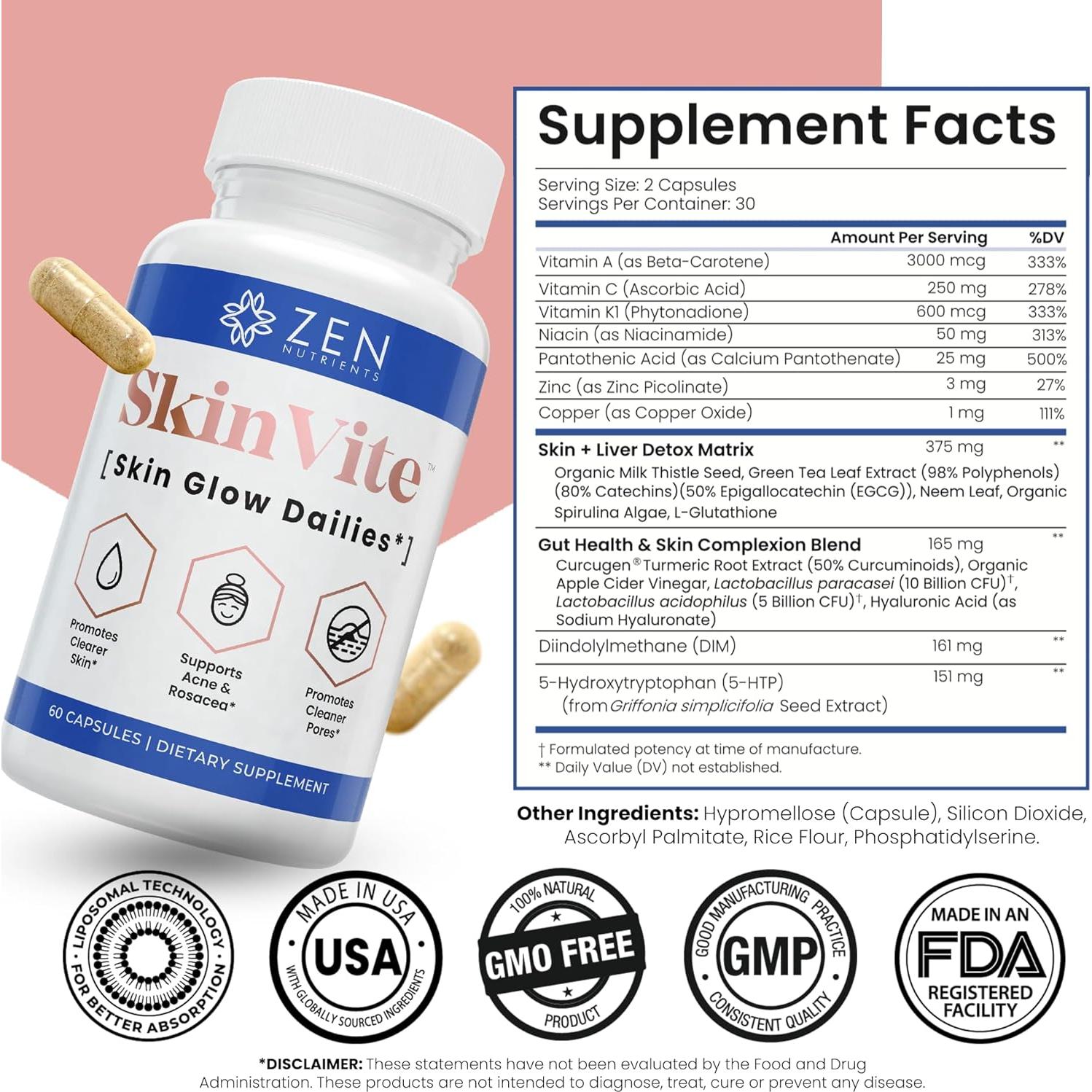 Suplemento Natural SkinVite Zen Nutrients para Piel Clara 81g