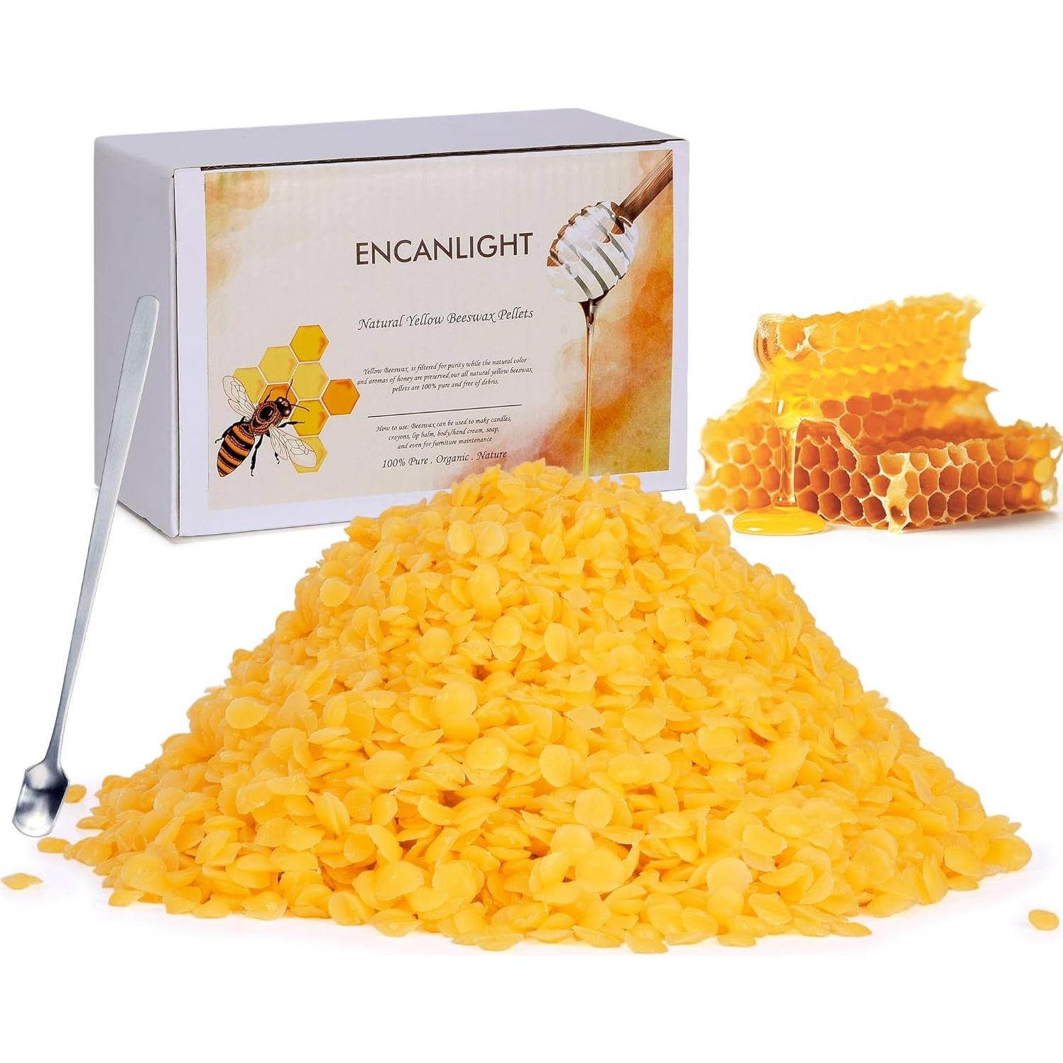 Pellets de Cera de Abeja Orgánica Encanlight 0.5kg para Velas y Cosméticos