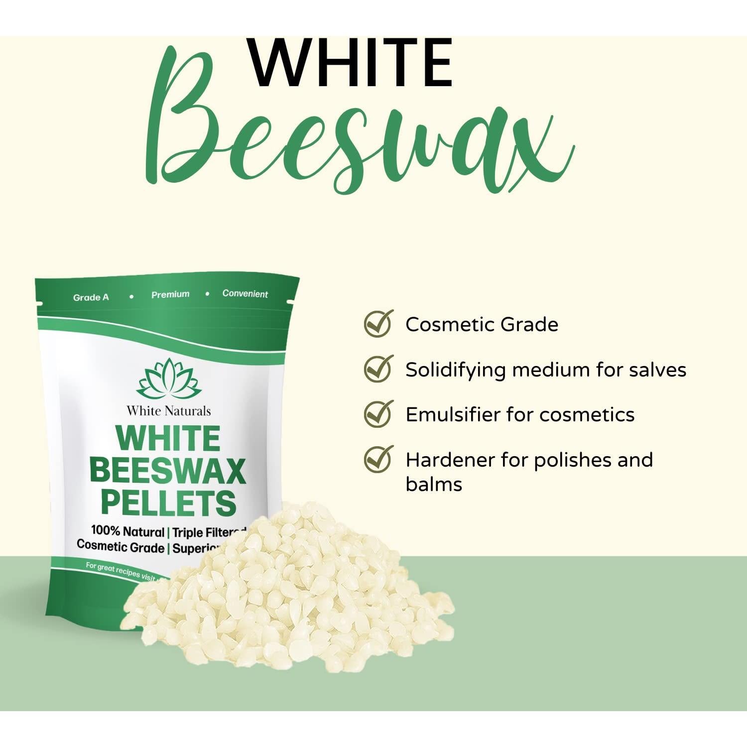 Pellets de Cera de Abeja Blanca 227 g White Naturals - Grado Cosmético