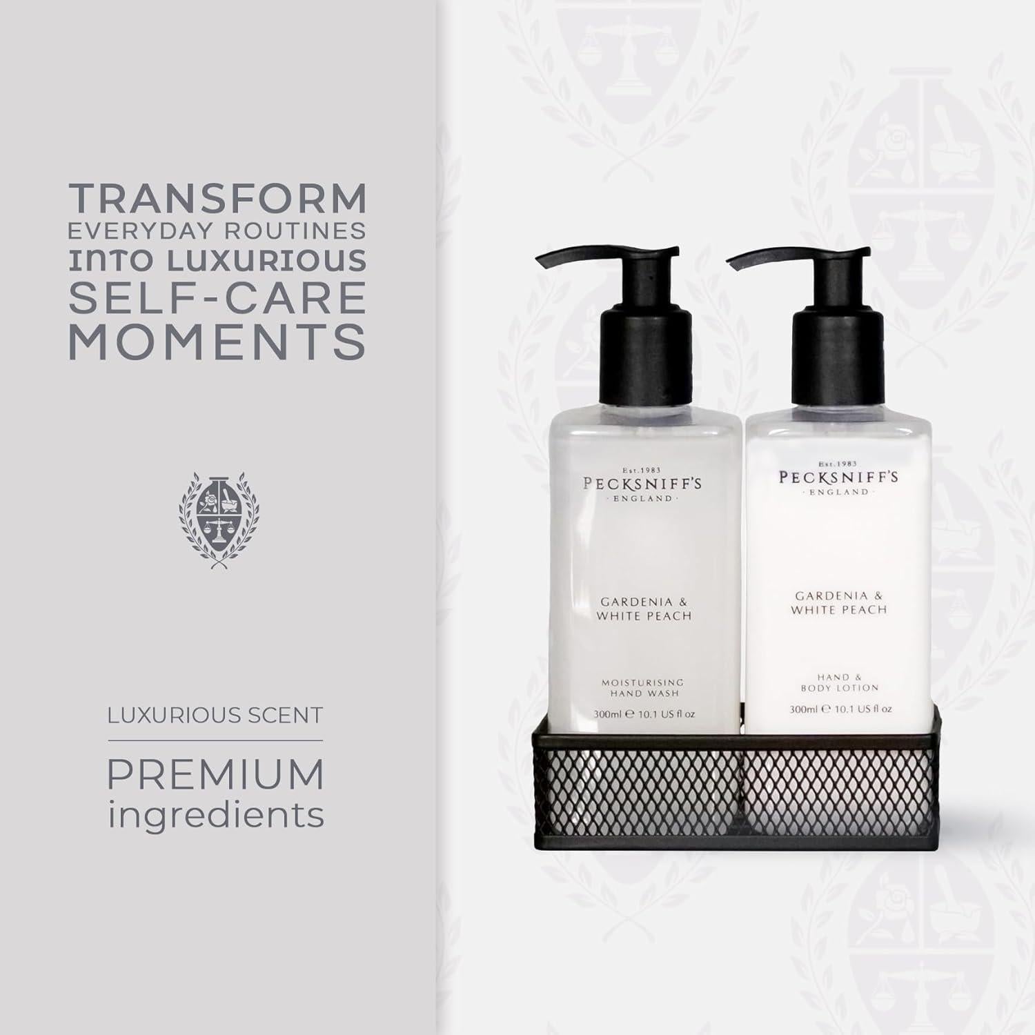 Juego de Jabón de Manos y Loción Corporal Pecksniff's 300ml Gardenia y Durazno