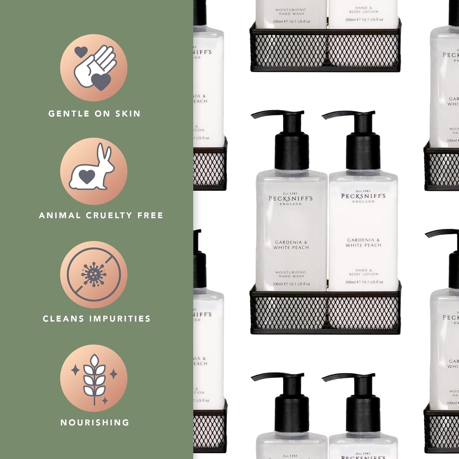 Juego de Jabón de Manos y Loción Corporal Pecksniff's 300ml Gardenia y Durazno