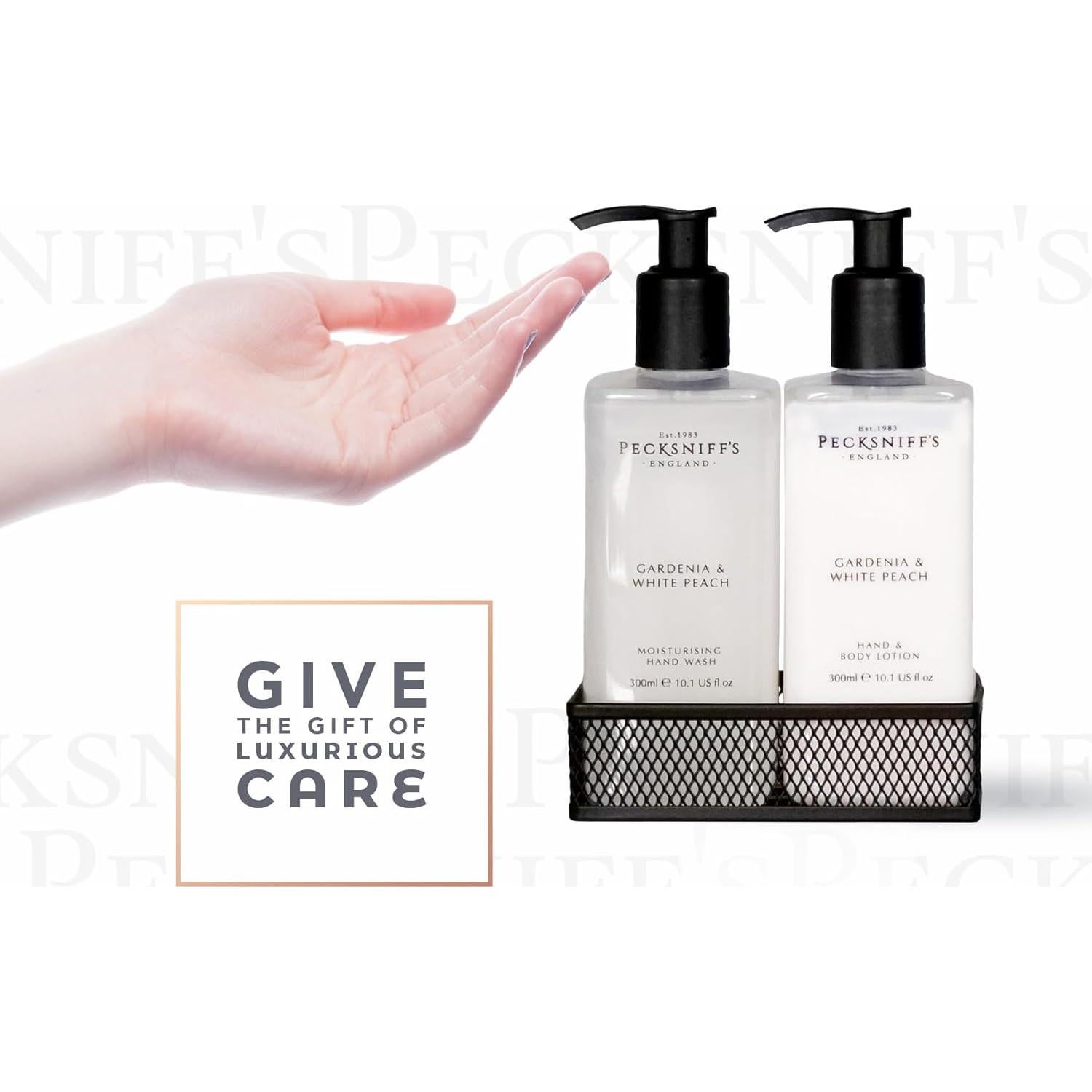 Juego de Jabón de Manos y Loción Corporal Pecksniff's 300ml Gardenia y Durazno