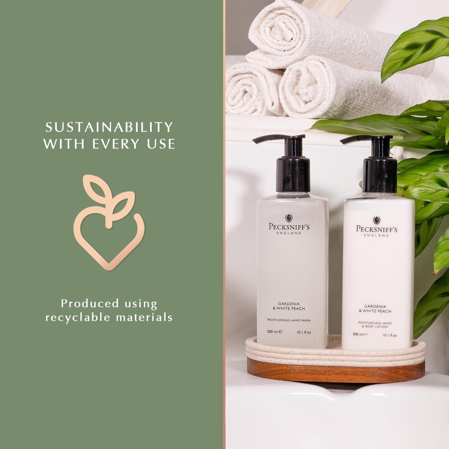 Juego de Jabón de Manos y Loción Corporal Pecksniff's 300ml Gardenia y Durazno