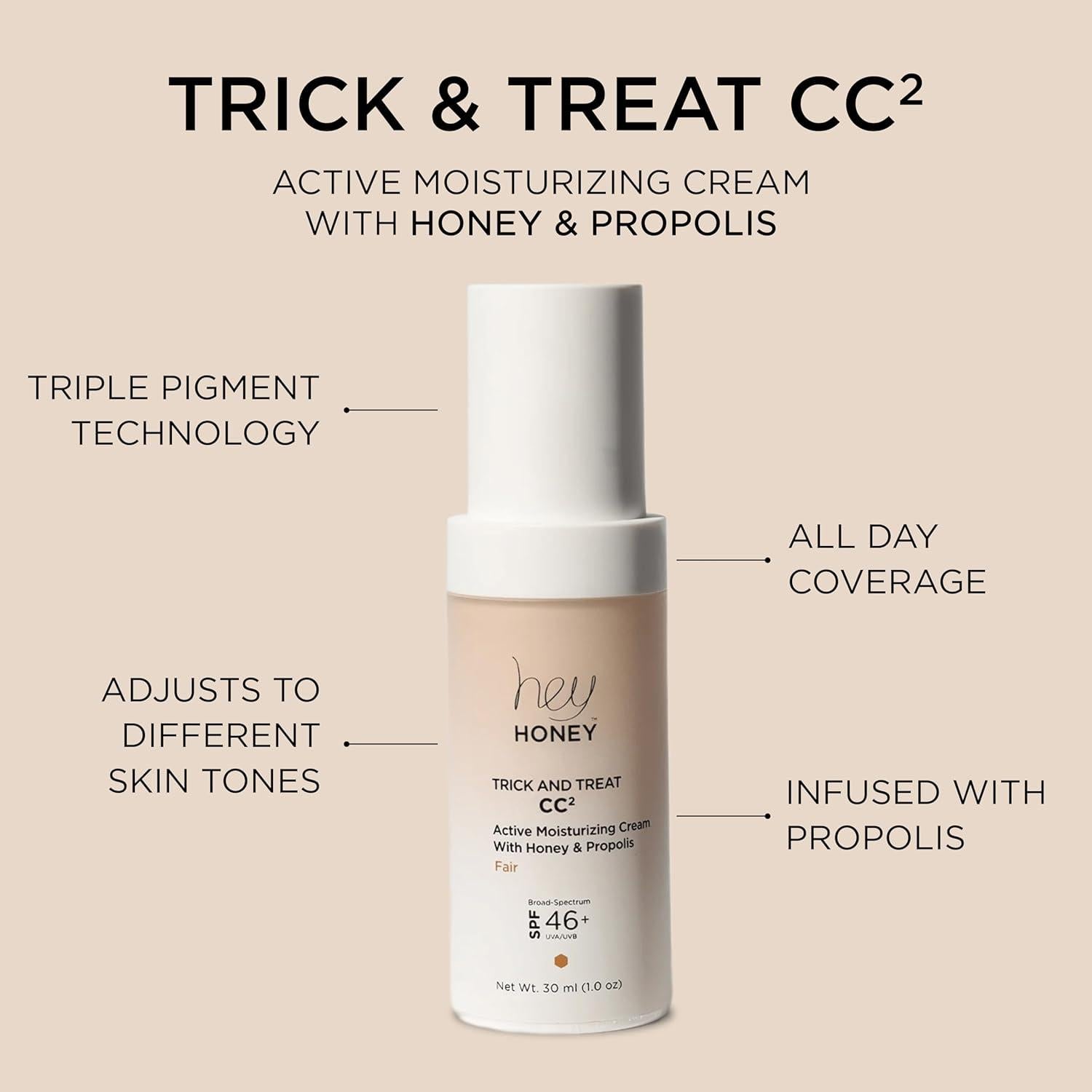 Crema CC Hey Honey SPF 46 | Hidratante Color Claro 28.35 g