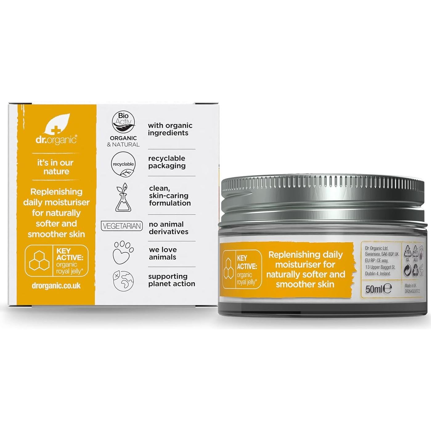 Crema de Día Hidratante Dr Organic 50ml con Jalea Real