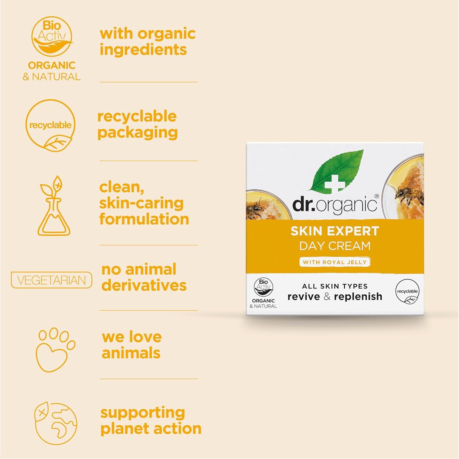 Crema de Día Hidratante Dr Organic 50ml con Jalea Real