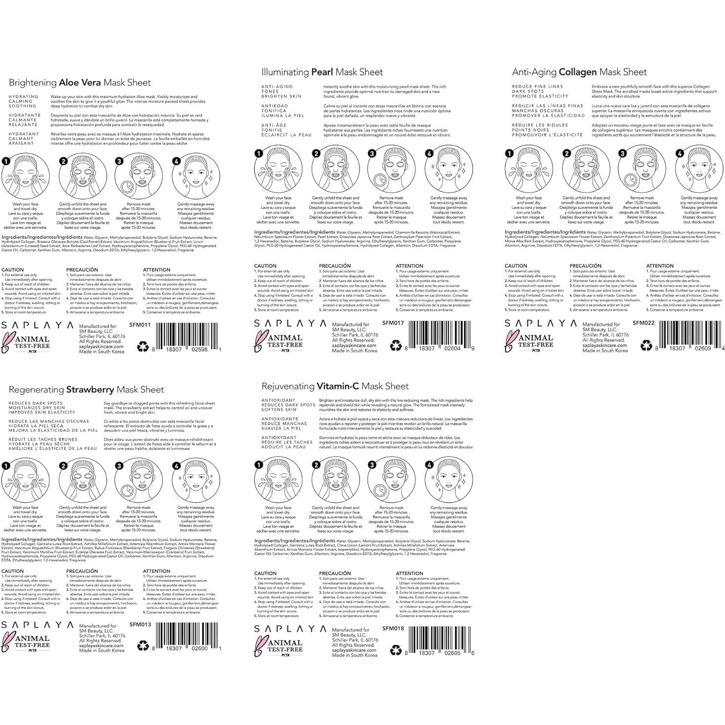 Mascarillas Faciales K-Beauty Saplaya - Antienvejecimiento Variado