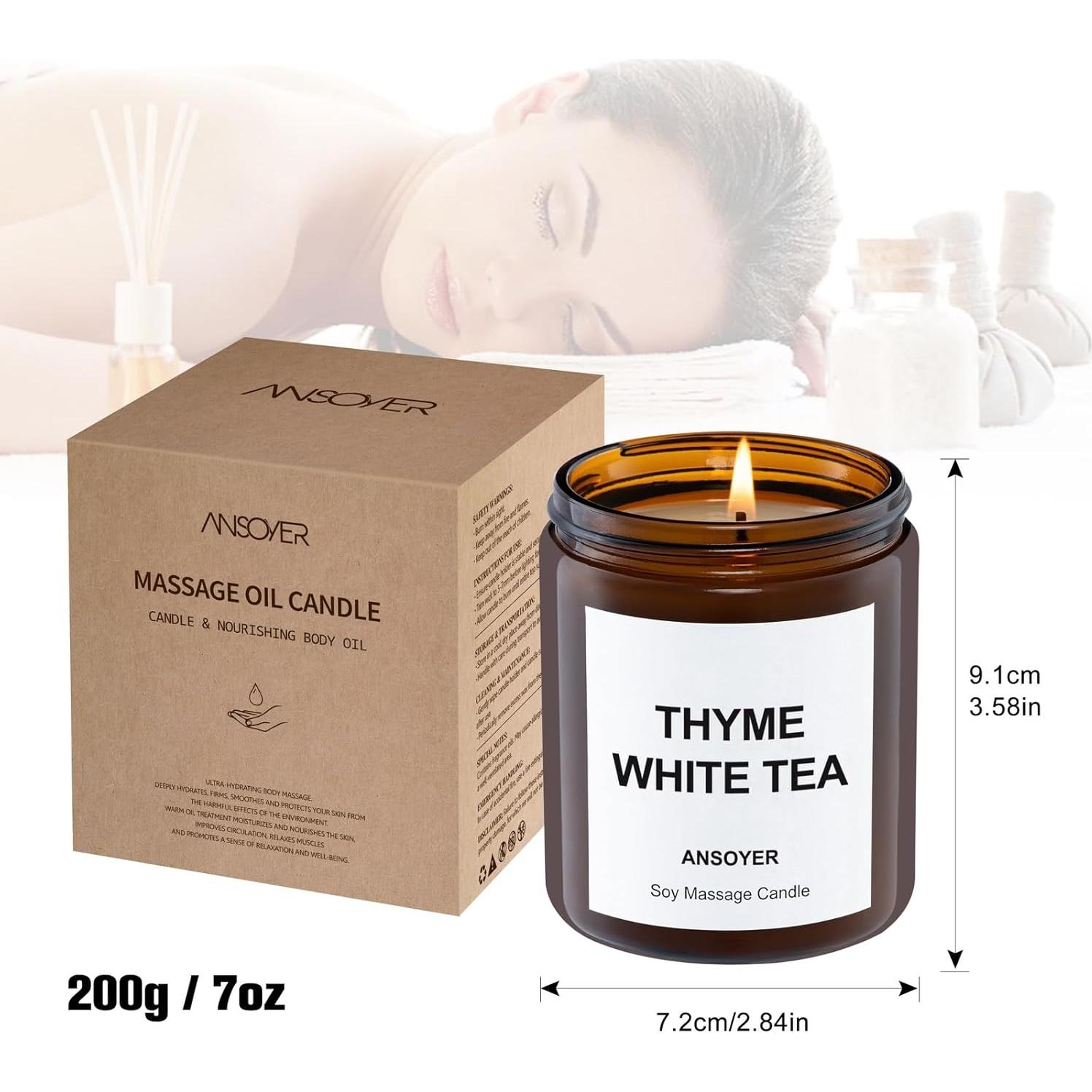 Velas de Masaje ANSOYER 198g Cera de Soja Tomillo y Té Blanco