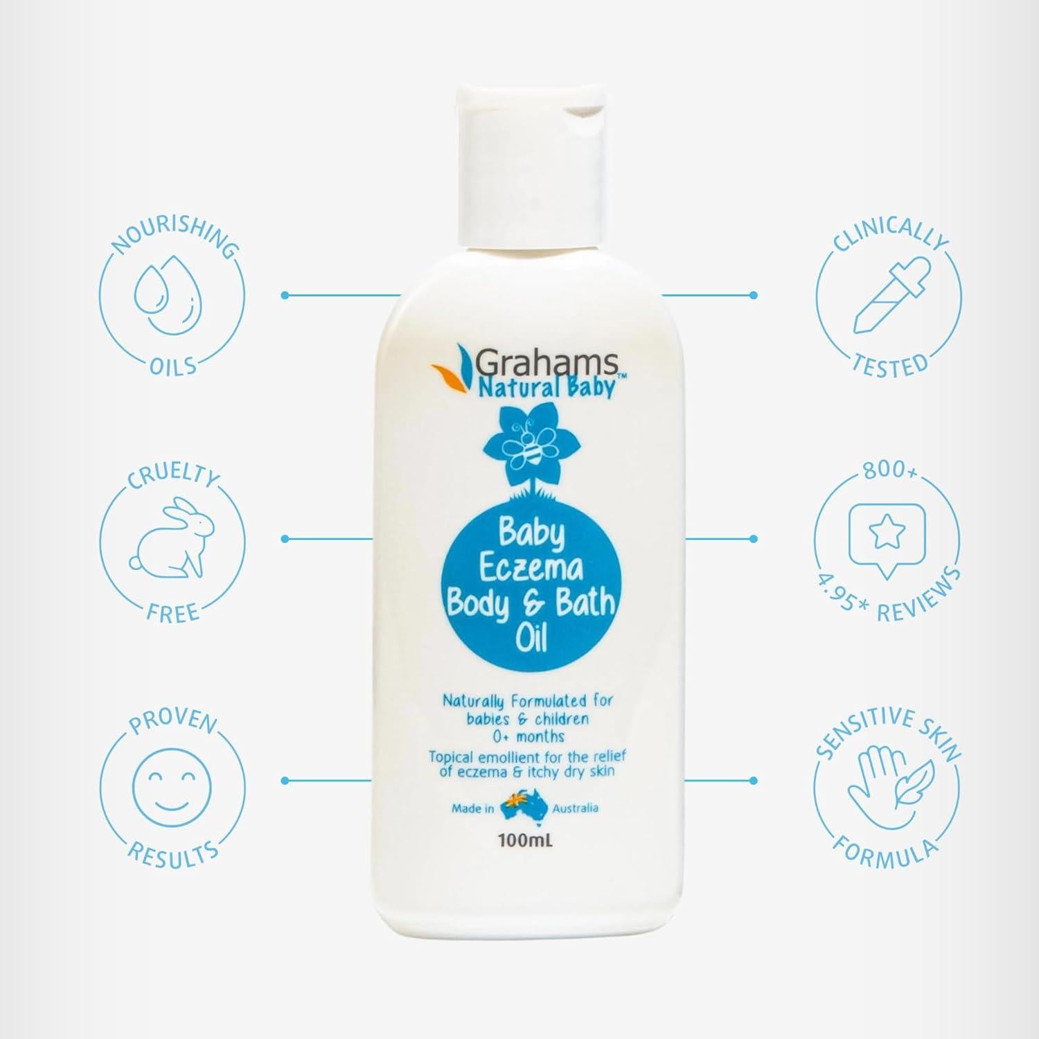 Aceite Corporal y de Baño Grahams para Bebés 95g - Eccema y Costra Láctea