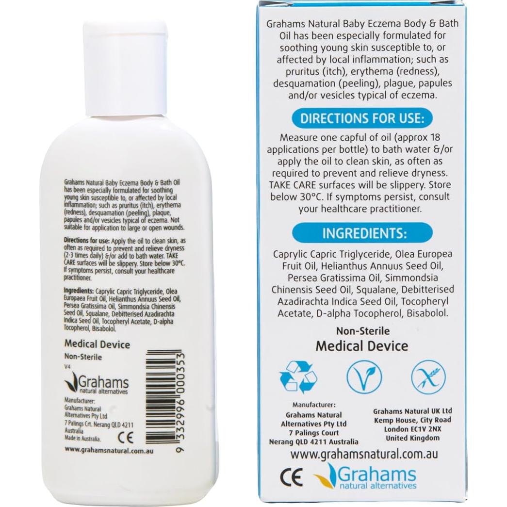 Aceite Corporal y de Baño Grahams para Bebés 95g - Eccema y Costra Láctea