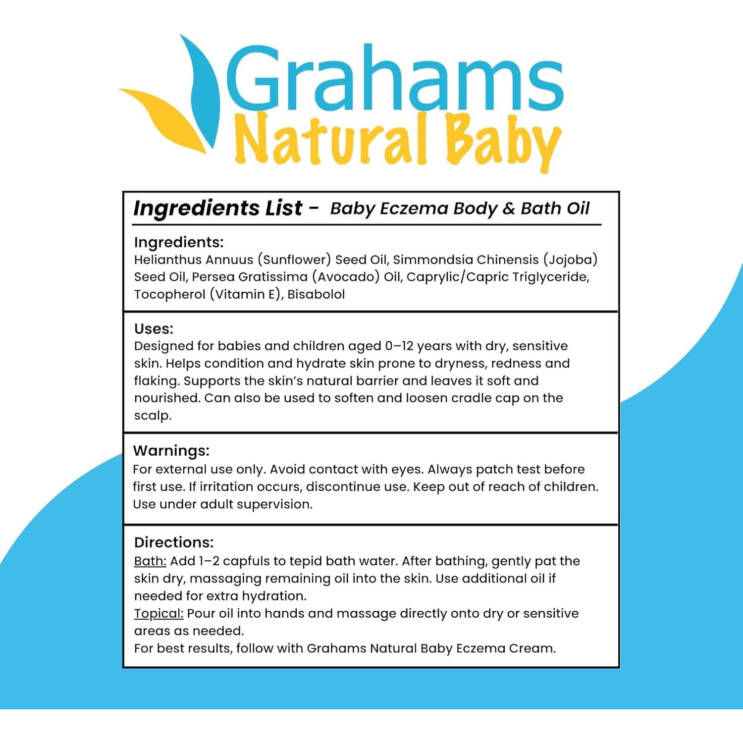 Aceite Corporal y de Baño Grahams para Bebés 95g - Eccema y Costra Láctea