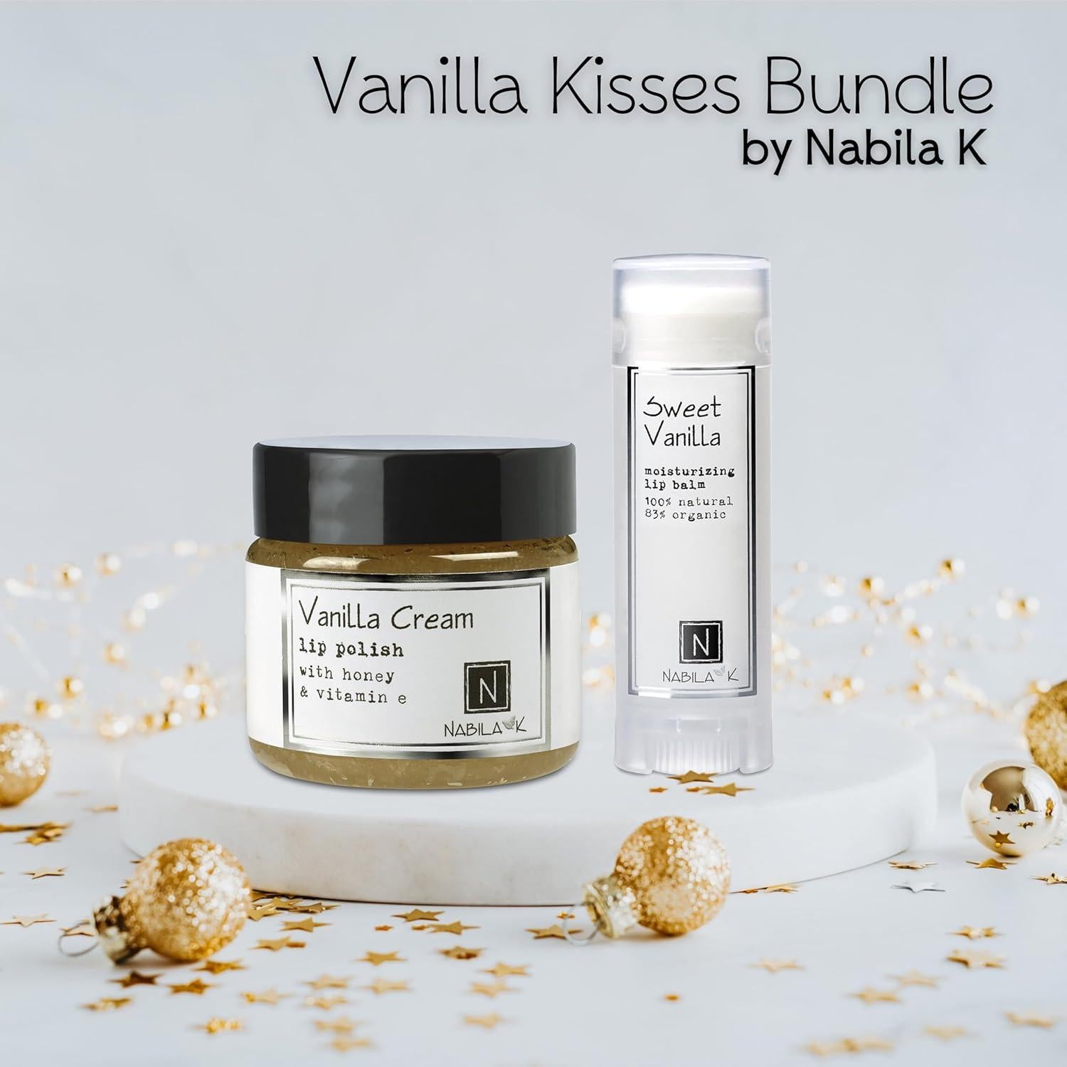 Conjunto de Labios Kisses Nabila K - Pulido y Balsamo Vainilla